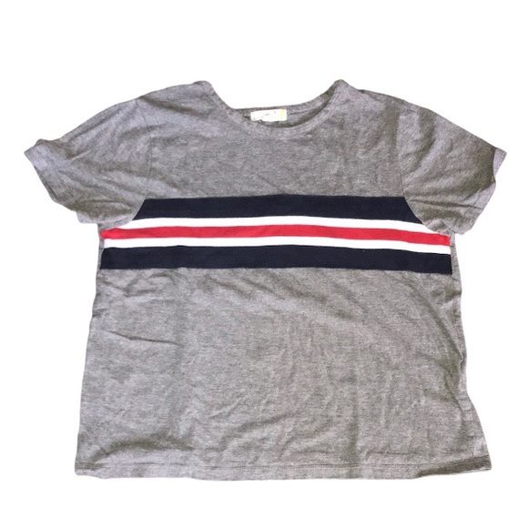 Glitz Tops - Glitz Top Cotton T Shirt Juniors XL Gray Stripes